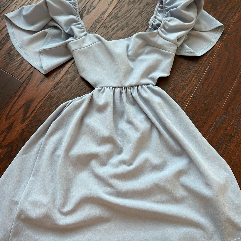Francesca's Collections Sky Blue Ruffle Sleeve Mini Dress
